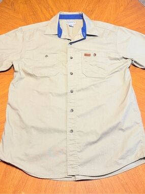Carhartt Button Up Work Shirt Men’s Large Tan Short Sleeve Utility Outdoor